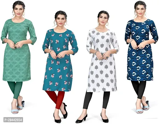 Stylish A-Line Printed Crepe Kurta Pack Of 4