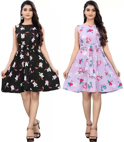 Stylish Fancy Crepe Dresses For Women Pack Of 2