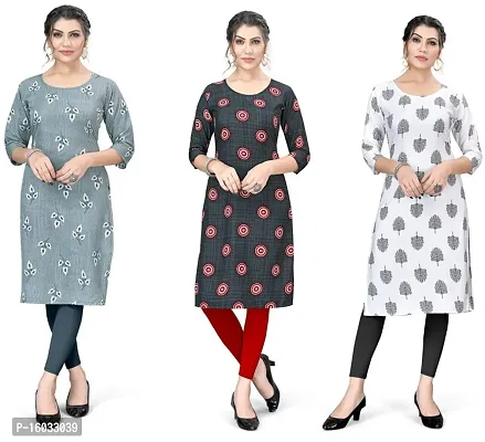 Stylish A-Line Multicoloured Printed Crepe Kurta Pack Of 3