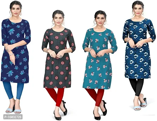 Stylish A-Line Multicoloured Printed Crepe Kurta Pack Of 4