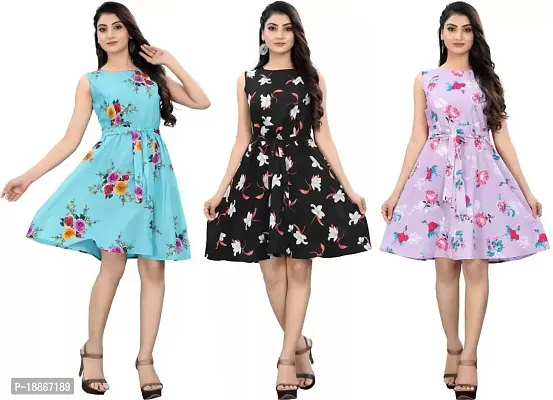 Stylish Fancy Crepe Dresses For Women Pack Of 3