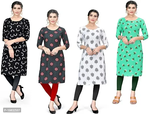 Stylish A-Line Multicoloured Printed Crepe Kurta Pack Of 4