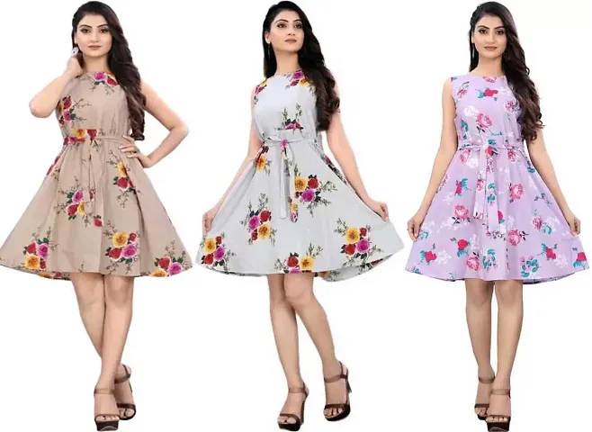 Stylish Fancy Crepe Dresses For Women Pack Of 3