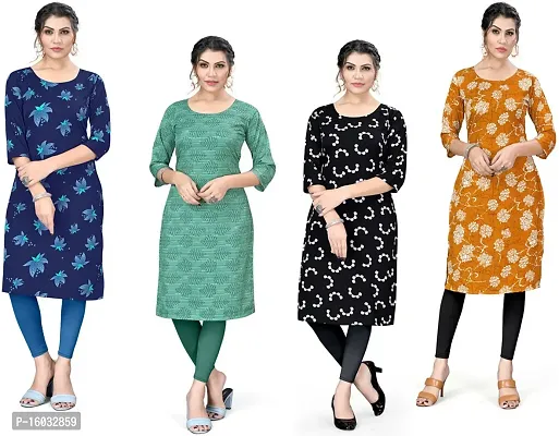 Stylish A-Line Multicoloured Printed Crepe Kurta Pack Of 4-thumb0