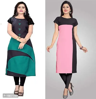 Stylish Colourblocked Crepe Kurta For Women Pack Of 2-thumb0