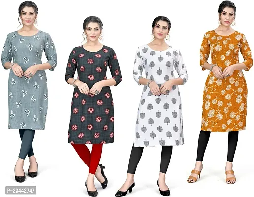 Stylish A-Line Printed Crepe Kurta Pack Of 4-thumb0