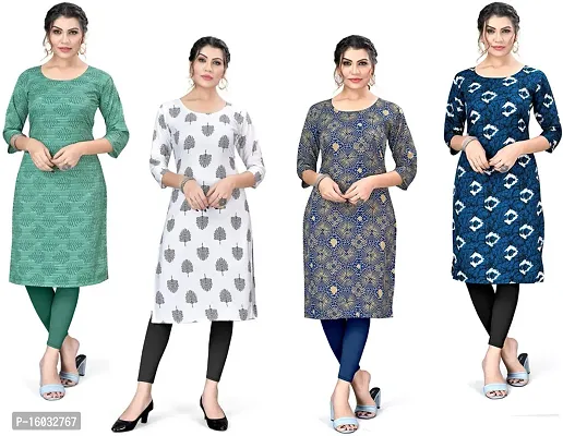 Stylish A-Line Multicoloured Printed Crepe Kurta Pack Of 4-thumb0