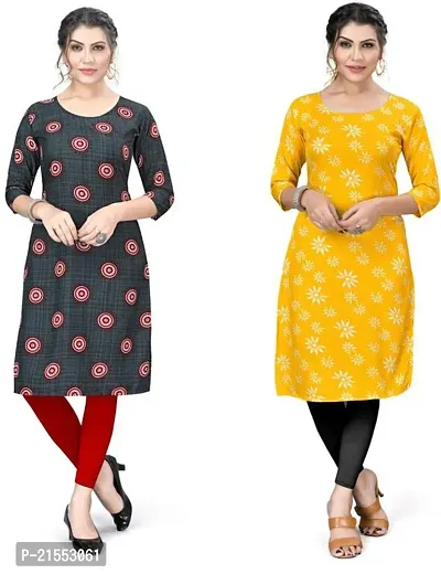 Stylish A-Line Multicoloured Printed Crepe Kurta Combo Of 2-thumb0