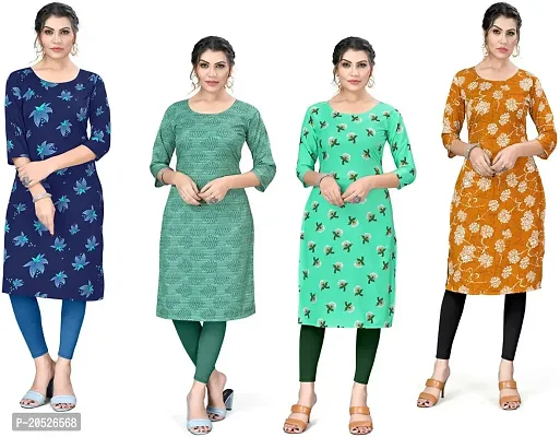 Stylish Fancy Designer Crepe Printed Kurta For Women Combo Of 4