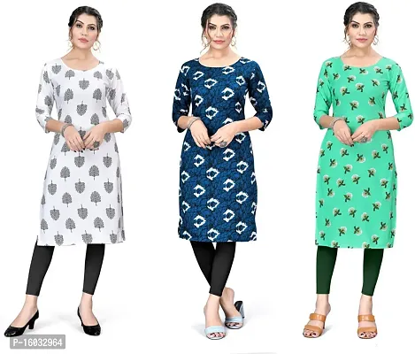 Stylish A-Line Multicoloured Printed Crepe Kurta Pack Of 3-thumb0