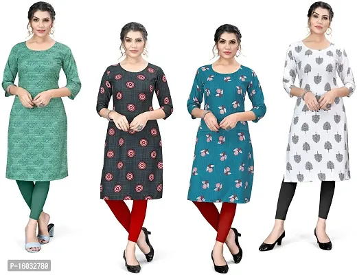 Stylish A-Line Multicoloured Printed Crepe Kurta Pack Of 4-thumb0