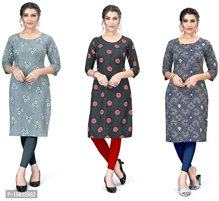 Stylish A-Line Multicoloured Printed Crepe Kurta Pack Of 3-thumb0