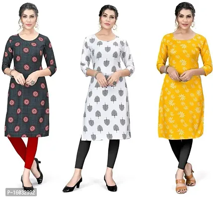 Stylish A-Line Multicoloured Printed Crepe Kurta Pack Of 3-thumb0