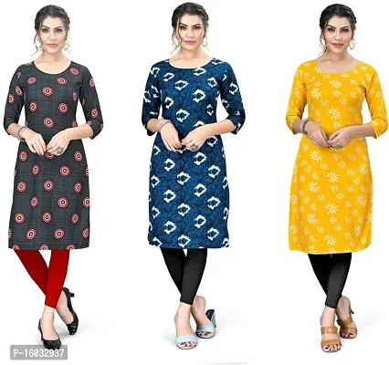 Stylish A-Line Multicoloured Printed Crepe Kurta Pack Of 3-thumb0