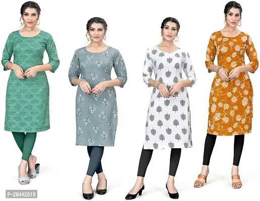 Stylish A-Line Printed Crepe Kurta Pack Of 4-thumb0