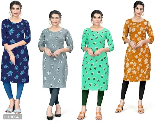 Stylish A-Line Multicoloured Printed Crepe Kurta Pack Of 4-thumb0