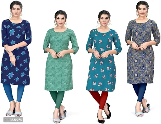 Stylish A-Line Multicoloured Printed Crepe Kurta Pack Of 4