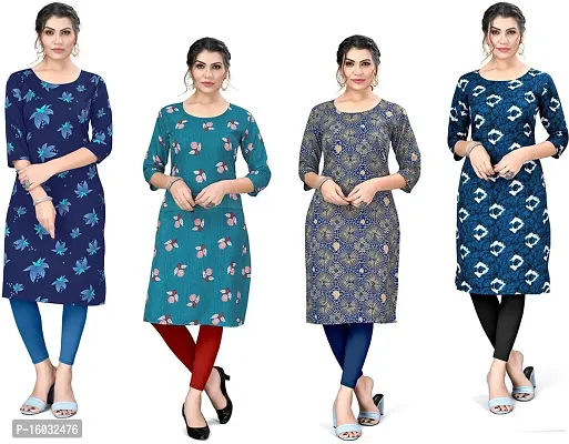 Stylish A-Line Multicoloured Printed Crepe Kurta Pack Of 4-thumb0