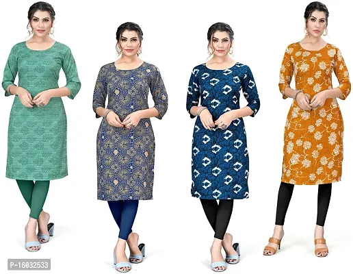 Stylish A-Line Multicoloured Printed Crepe Kurta Pack Of 4-thumb0