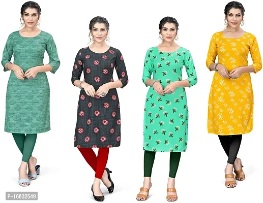 Stylish A-Line Multicoloured Printed Crepe Kurta Pack Of 4-thumb0