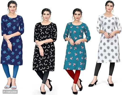 Stylish A-Line Multicoloured Printed Crepe Kurta Pack Of 4