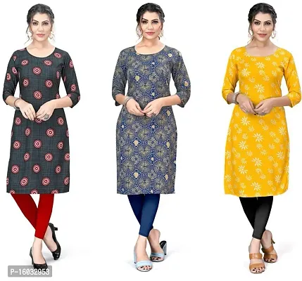 Stylish A-Line Multicoloured Printed Crepe Kurta Pack Of 3-thumb0