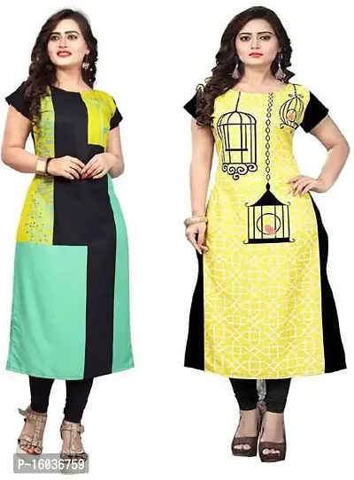 Stylish Printed Crepe Kurta For Women Pack Of 2