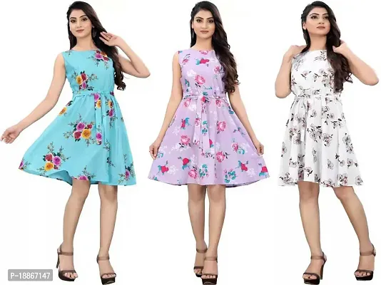 Stylish Fancy Crepe Dresses For Women Pack Of 3