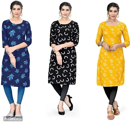 Stylish A-Line Multicoloured Printed Crepe Kurta Pack Of 3-thumb0