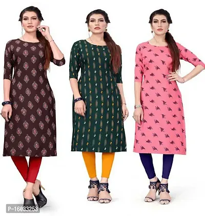 Stylish A-Line Multicoloured Printed Crepe Kurta Pack Of 3-thumb0