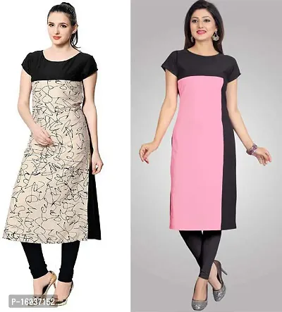 Stylish Printed Crepe Kurta For Women Pack Of 2