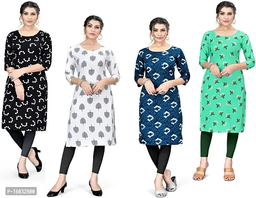 Stylish A-Line Multicoloured Printed Crepe Kurta Pack Of 4-thumb0