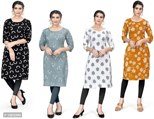 Stylish A-Line Multicoloured Printed Crepe Kurta Pack Of 4