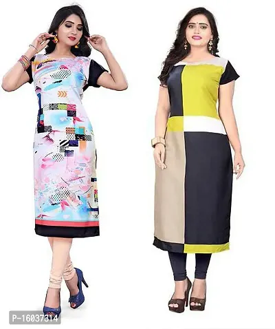 Stylish Printed Crepe Kurta For Women Pack Of 2