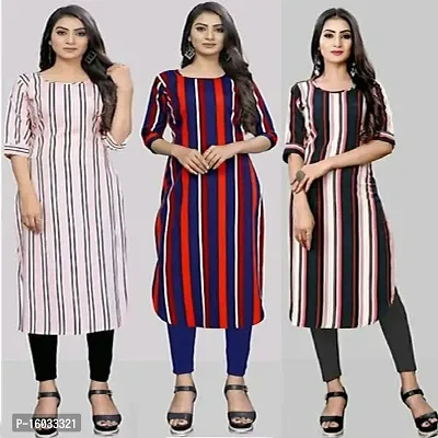 Stylish A-Line Multicoloured Striped Crepe Kurta Pack Of 3