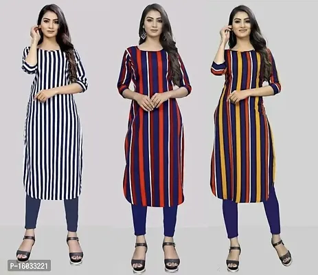 Stylish Straight Multicoloured Striped Crepe Kurta Pack Of 3