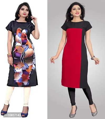 Stylish Printed Crepe Kurta For Women Pack Of 2-thumb0