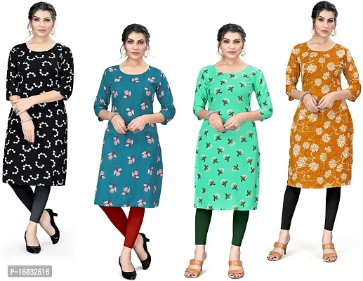 Stylish A-Line Multicoloured Printed Crepe Kurta Pack Of 4-thumb0