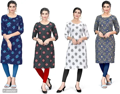 Stylish A-Line Printed Crepe Kurta Pack Of 4