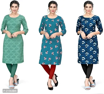 Stylish A-Line Multicoloured Printed Crepe Kurta Combo Of 3-thumb0