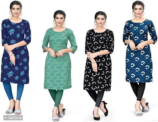 Stylish A-Line Multicoloured Printed Crepe Kurta Pack Of 4-thumb0