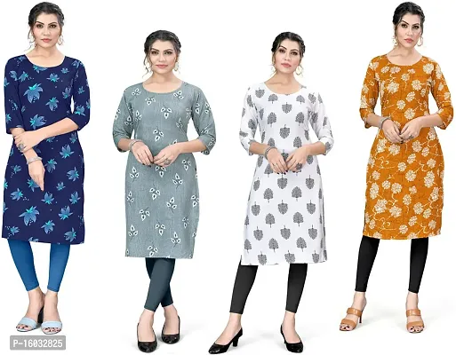 Stylish A-Line Multicoloured Printed Crepe Kurta Pack Of 4-thumb0