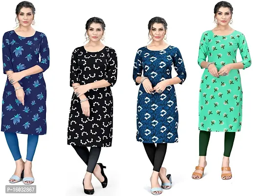 Stylish A-Line Multicoloured Printed Crepe Kurta Pack Of 4