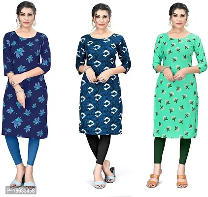 Stylish Straight Multicoloured Printed Crepe Kurta Pack Of 3-thumb0