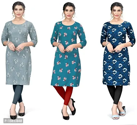 Stylish A-Line Multicoloured Printed Crepe Kurta Pack Of 3