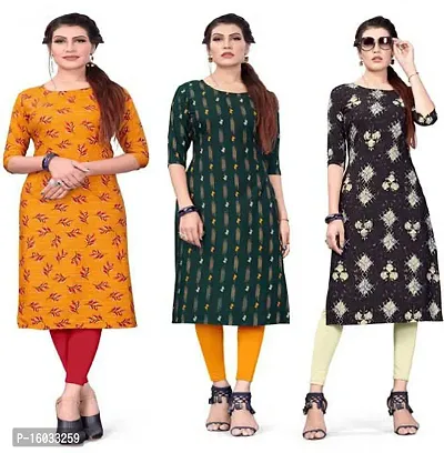 Stylish A-Line Multicoloured Printed Crepe Kurta Pack Of 3-thumb0