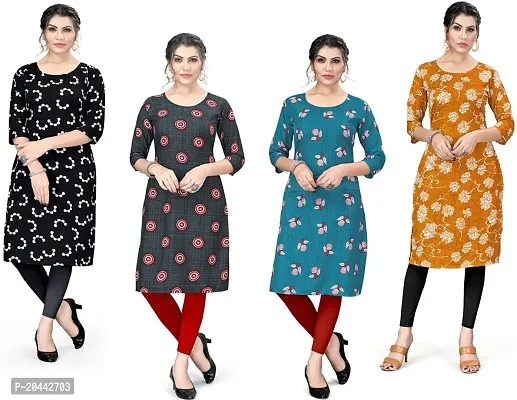 Stylish A-Line Printed Crepe Kurta Pack Of 4