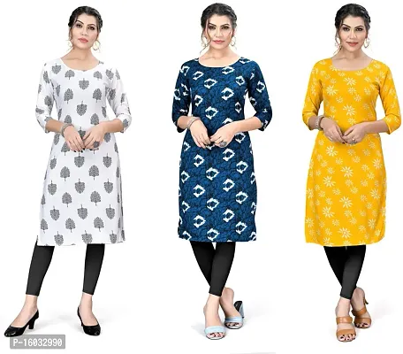 Stylish A-Line Multicoloured Printed Crepe Kurta Pack Of 3