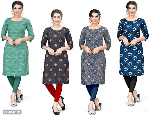 Stylish A-Line Printed Crepe Kurta Pack Of 4