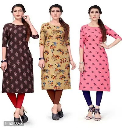 Stylish A-Line Multicoloured Printed Crepe Kurta Pack Of 3-thumb0